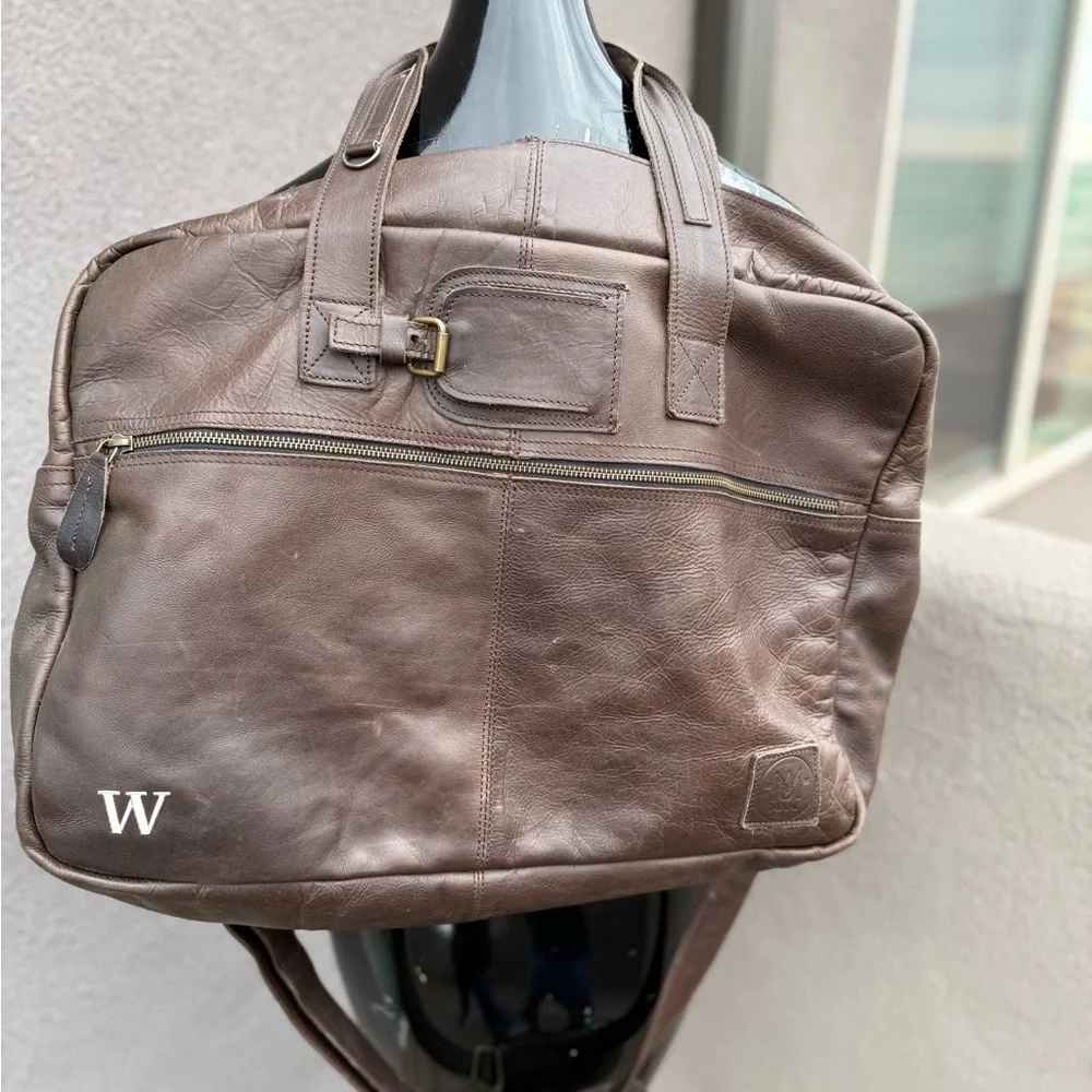 MAHI Leather Classic Duffle Bag Vintage Brown | Monogrammed ‘W’ | Handmade Full